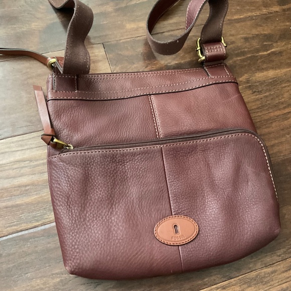 Fossil crossbody purse handbag, pebbled leather brown, great condition - Picture 1 of 16